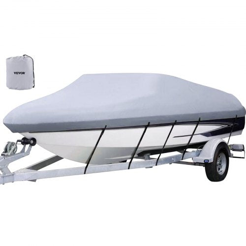 Waterproof Boat Cover, 609.6 cm-670.6 cm Trailerable Boat Cover, Beam Width up to 269.2 cm Hull Cover Heavy Duty 600D Marine Grade Polyester Mooring Cover for Fits V-Hull Boat with 5 Tightening Straps