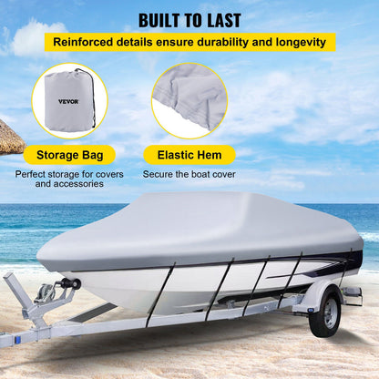 Waterproof Boat Cover, 609.6 cm-670.6 cm Trailerable Boat Cover, Beam Width up to 269.2 cm Hull Cover Heavy Duty 600D Marine Grade Polyester Mooring Cover for Fits V-Hull Boat with 5 Tightening Straps