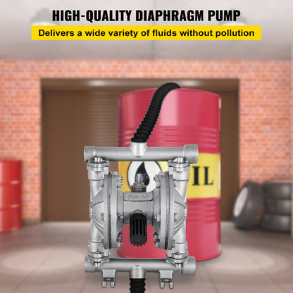 Air-Operated Double Diaphragm Pump, Inlet & Outlet, Stainless Steel Body, 11.36 L/min, PTFE Diaphragm Pneumatic Transfer Pump for Petroleum, Diesel, Oil & Low Viscosity Fluids