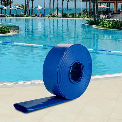 Discharge Hose, 3\" x 105\', PVC Lay Flat Hose, Heavy Duty Backwash Drain Hose with Clamps, Weather-proof & Burst-proof, Ideal for Swimming Pool & Water Transfer, Blue