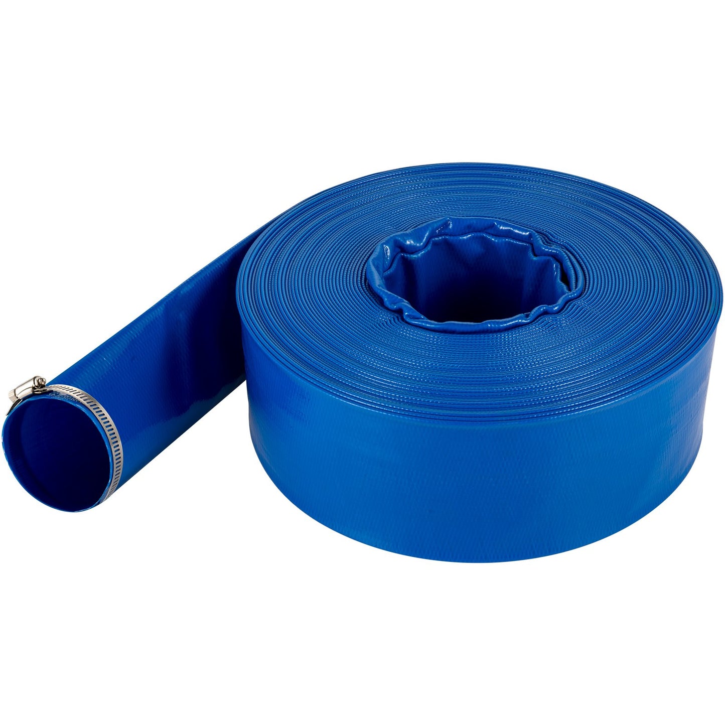 Discharge Hose, 3\" x 105\', PVC Lay Flat Hose, Heavy Duty Backwash Drain Hose with Clamps, Weather-proof & Burst-proof, Ideal for Swimming Pool & Water Transfer, Blue