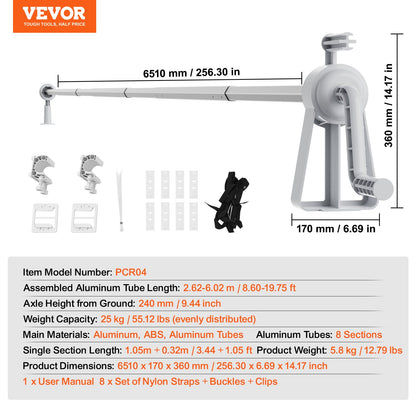 Pooltäckningsrulle, solcellsskydd i aluminium 20 fot, set med ovanmarkspooltäckningsrullar, passar för pooler med en bredd på 3-20 fot