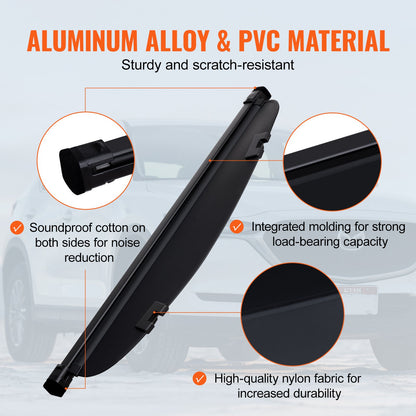 Infällbart lastskydd för Mazda, uppgraderat vattentätt bagageskydd säkerhetsskydd för Mazda CX-5 2017-2025 5-sits, UV-resistent bagagerumsskydd bak, aluminiumlegering och PVC-lädertextur