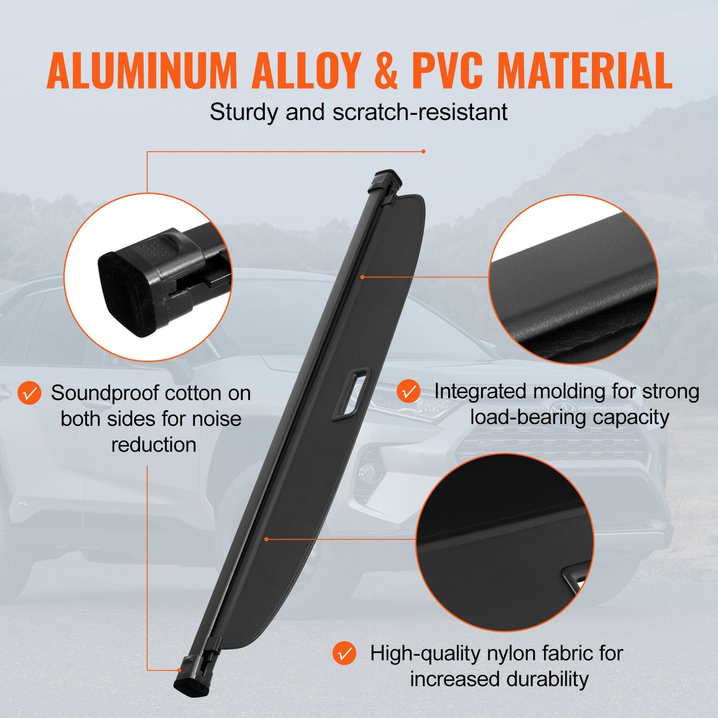 Infällbart lastskydd för Toyota, uppgraderat vattentätt bagageskydd säkerhetsskydd för Toyota RAV4 2019-2025 5-sits, UV-resistent bagagerumsskydd bak, aluminiumlegering och PVC-lädertextur
