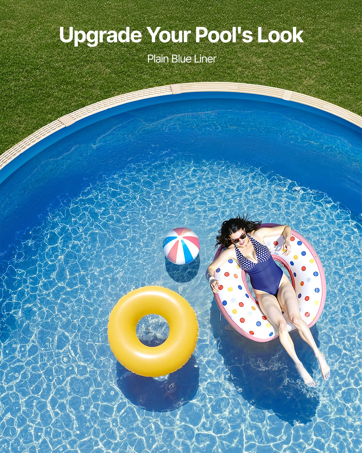 Poolfoder, 18 fot runt poolfoder, standardtjocklek, hållbart vinylfoder, överlappande modell, ersättning för foder för 52 tum vägghöjd ovan markpool, enfärgad