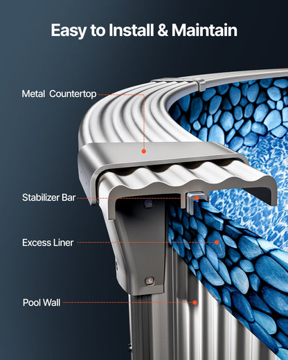 12 x 24 fot oval poolfoder, överlappande ovanmarkspoolfoder, 48 till 54 tum vägghöjd, hållbar poolfoder, vinyl i standardtjocklek, för stålsidiga ovanmarkspooler