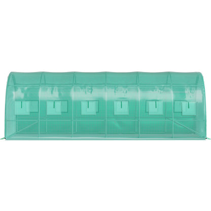 Tunnelväxthus med gångavstånd, 609,6 x 304,8 x 213,4 cm, portabelt växthus med galvaniserade stålringar, 3 toppbalkar, 4 diagonala stänger, 2 dörrar med dragkedja och 12 rullfönster, grönt