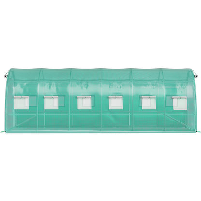 Tunnelväxthus med gångavstånd, 609,6 x 304,8 x 213,4 cm, portabelt växthus med galvaniserade stålringar, 3 toppbalkar, 4 diagonala stänger, 2 dörrar med dragkedja och 12 rullfönster, grönt