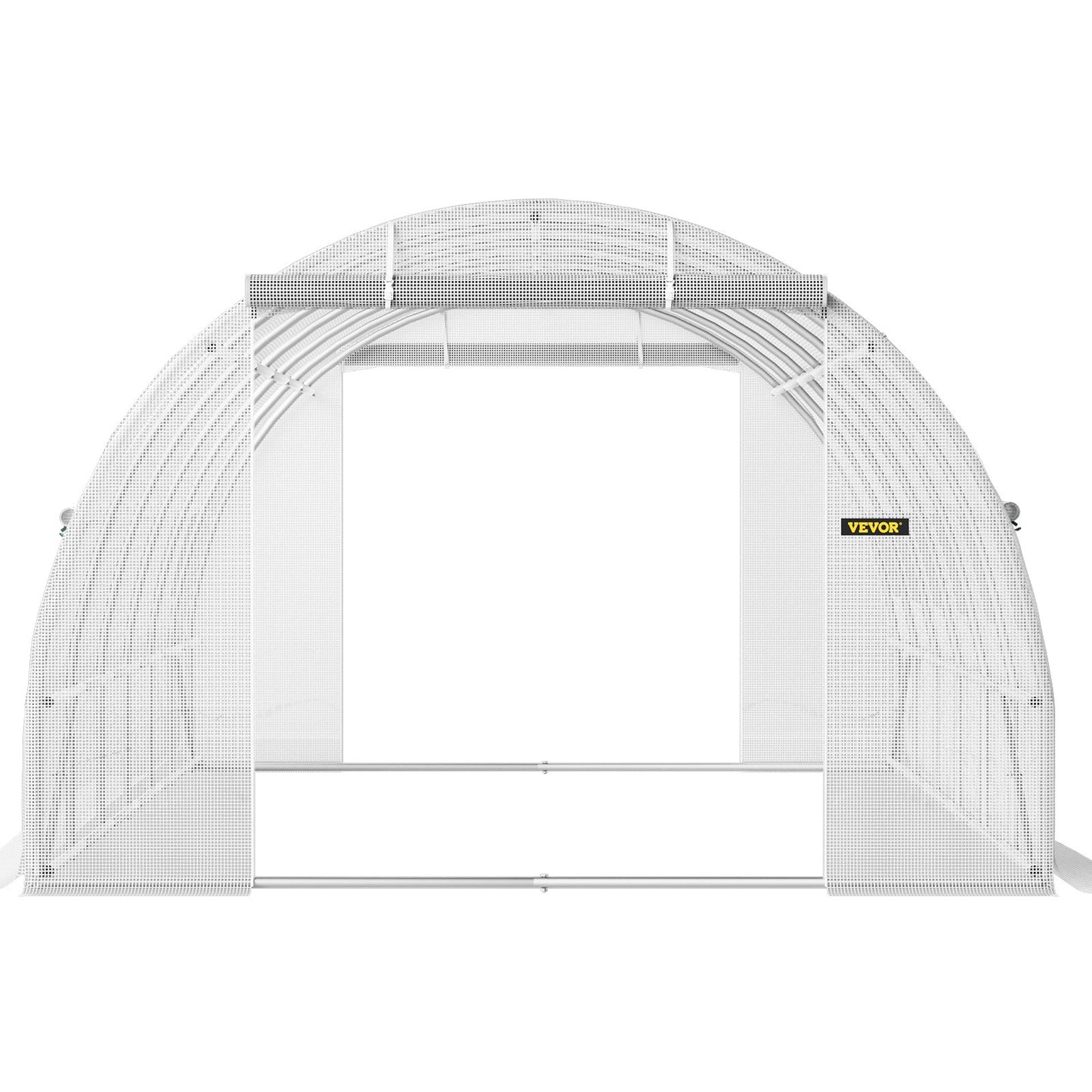 Walk-in Tunnel Greenhouse, 609.6 x 304.8 x 213.4 cm Portable Plant Hot House w/ Galvanized Steel Hoops, 3 Top Beams, 4 Diagonal Poles, 2 Zippered Doors & 12 Roll-up Windows, White
