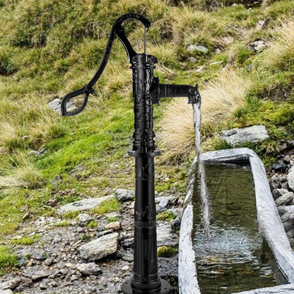 Hand Water Pump with Stand, 40 x 23.9 x 135 cm(15.7 x 9.4 x 53.1 inch) Pitcher Pump & 66 cm(26 inch) Pump Stand with Pre-set 12.7 mm(1/2") Holes for Easy Installation, Rustic Cast Iron Well Pump for Yard, Garden, Farm Irrigation,Black