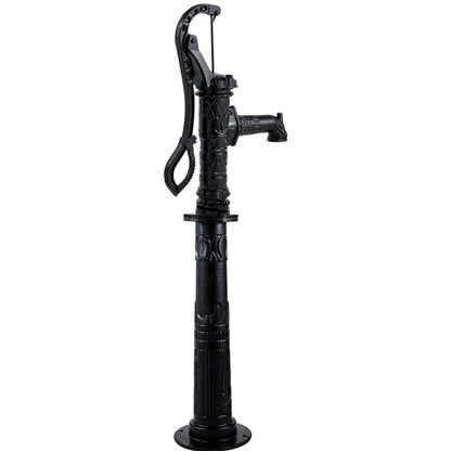 Hand Water Pump with Stand, 40 x 23.9 x 135 cm(15.7 x 9.4 x 53.1 inch) Pitcher Pump & 66 cm(26 inch) Pump Stand with Pre-set 12.7 mm(1/2") Holes for Easy Installation, Rustic Cast Iron Well Pump for Yard, Garden, Farm Irrigation,Black