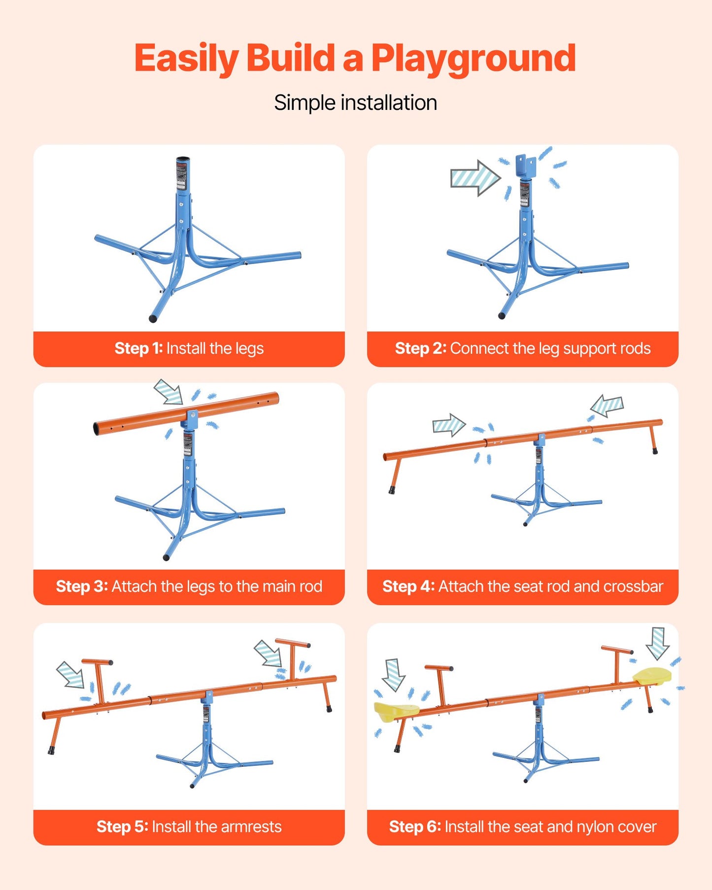 Barngungbräda, 45,4 kg lastkapacitet per sits, gungande gung med 3-stifts stödben, lekplatsutrustning för barn, vridbar 360 grader roterande för barn från 3 år