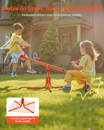 Kids Seesaw, 45.4 kg Load Capacity per Seat, Sit and Spin Teeter Totter with 4-prong Support Legs, Kids Outdoor Playground Equipment, Swiveling 360 Degrees Rotating for Children Aged 3+