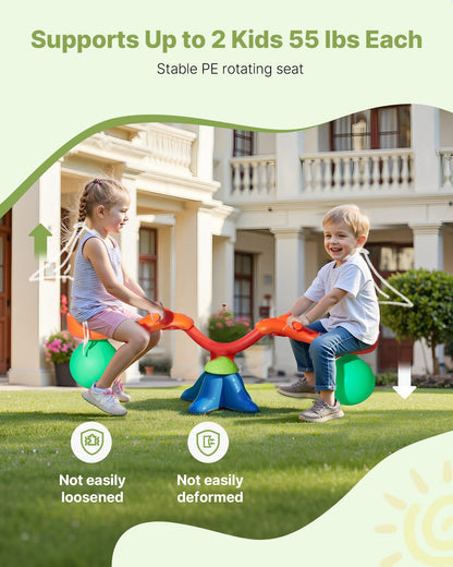 Kids Seesaw, 24.95 kg Load Capacity per Seat, Sit and Spin Teeter Totter with Handles, Kids Outdoor Playground Equipment, Swiveling 360 Degrees Rotating for Children Aged 3+, Multi Colored