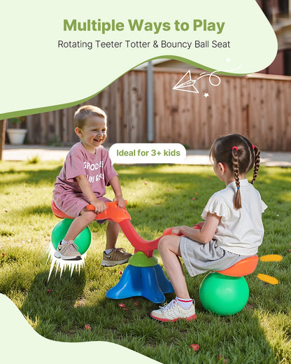 Kids Seesaw, 24.95 kg Load Capacity per Seat, Sit and Spin Teeter Totter with Handles, Kids Outdoor Playground Equipment, Swiveling 360 Degrees Rotating for Children Aged 3+, Multi Colored