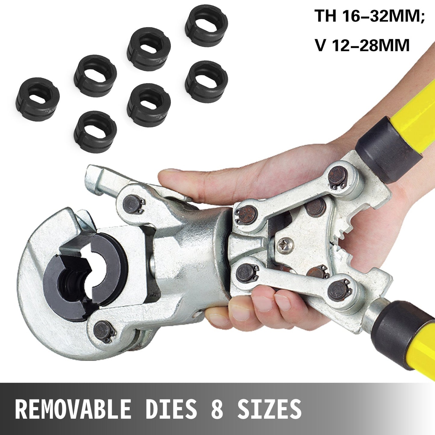 Copper Pipe Crimper Plumbing Crimping Tool V 12-28mm, Pressing Tongs Copper Pipe Crimper Crimping Tool TH 16-32mm Jaws 360° Head