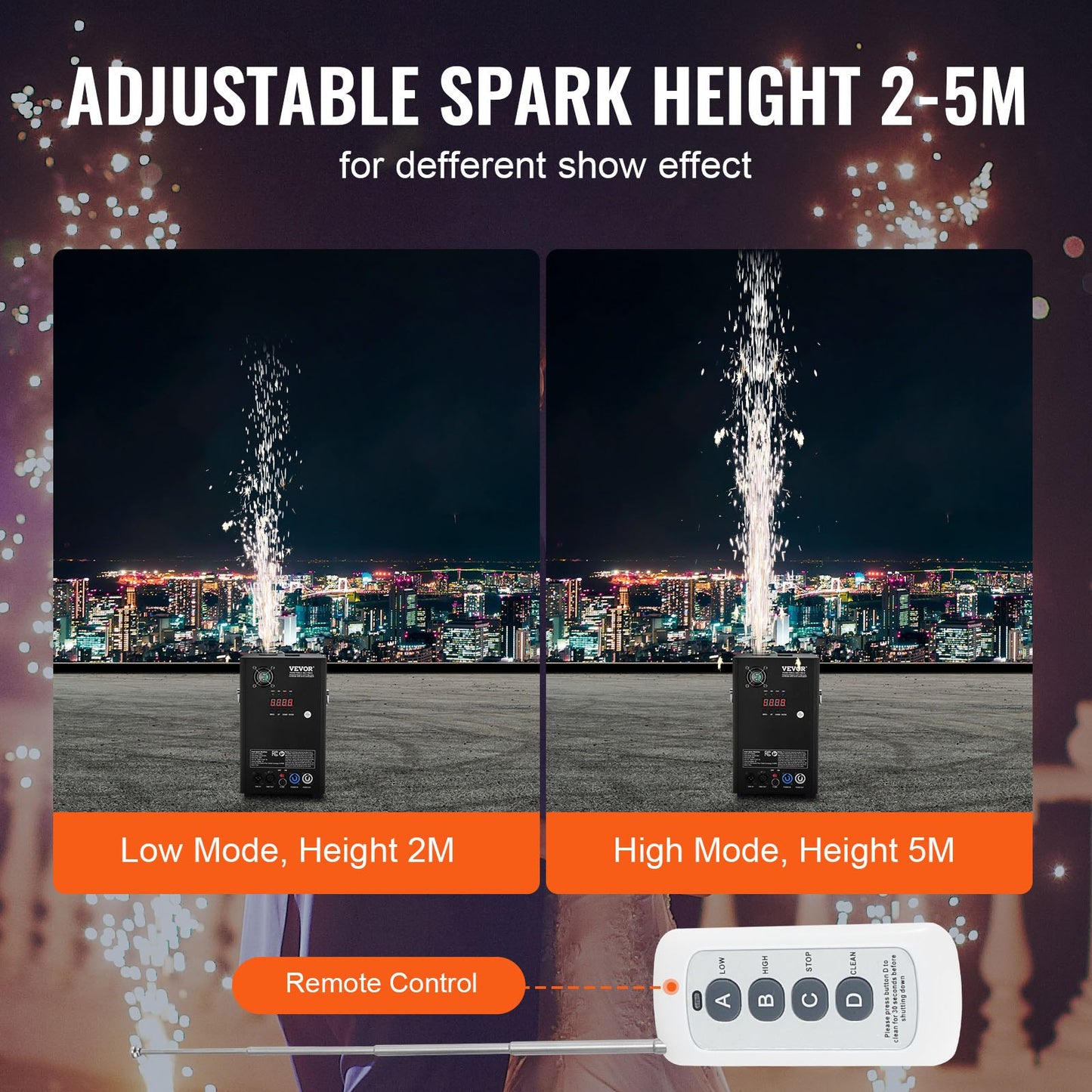 Cold Spark Machine, 700W Output Fireworks Controller, 6.6-16.4ft Adjustable Height, with Advanced DMX System,LED Screen,Portable Handle,HeavyDuty Aluminum Alloy for Stage DJ Wedding Event,Party