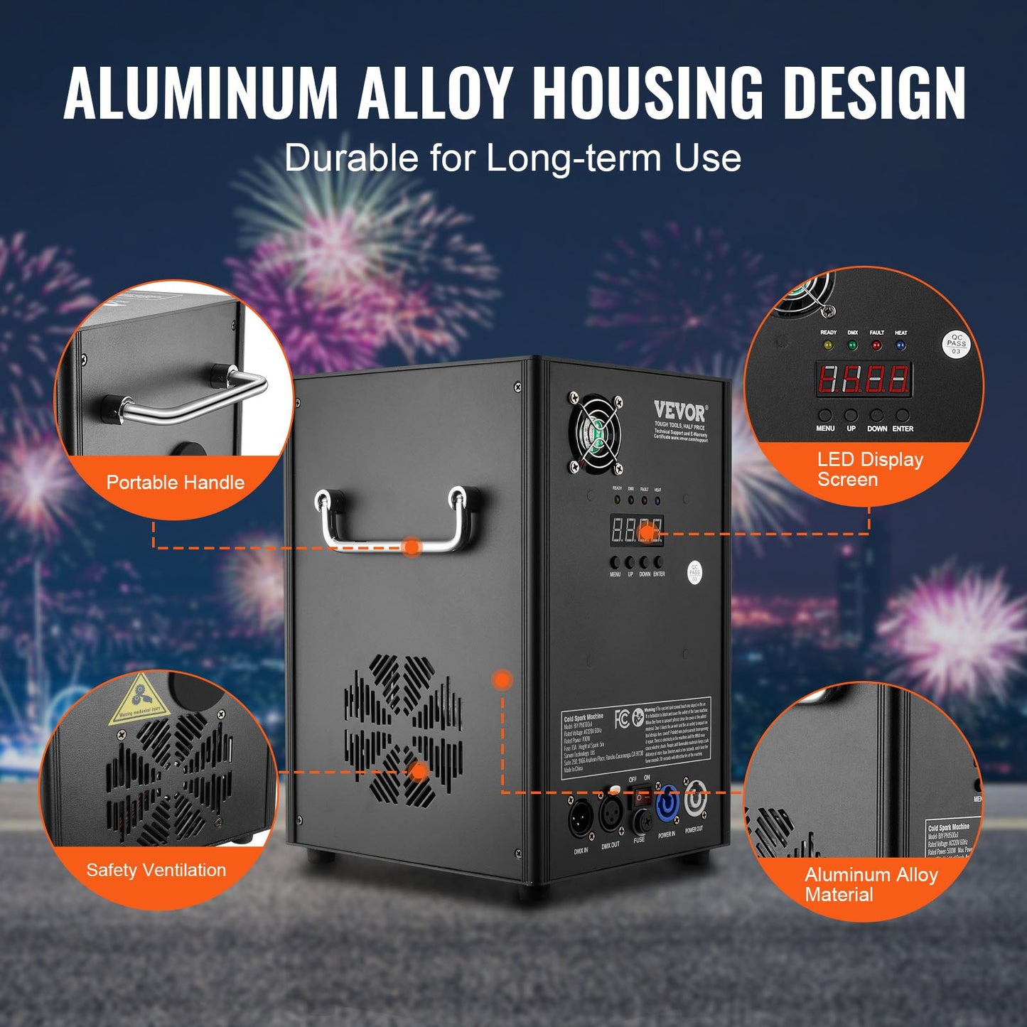 Cold Spark Machine, 2 Pack 700W Output Fireworks Controllers, 6.6-16.4ft Adjustable Height, with Advanced DMX System,LED Screen,Portable Handle, Aluminum Alloy for Stage DJ Wedding Event,Party