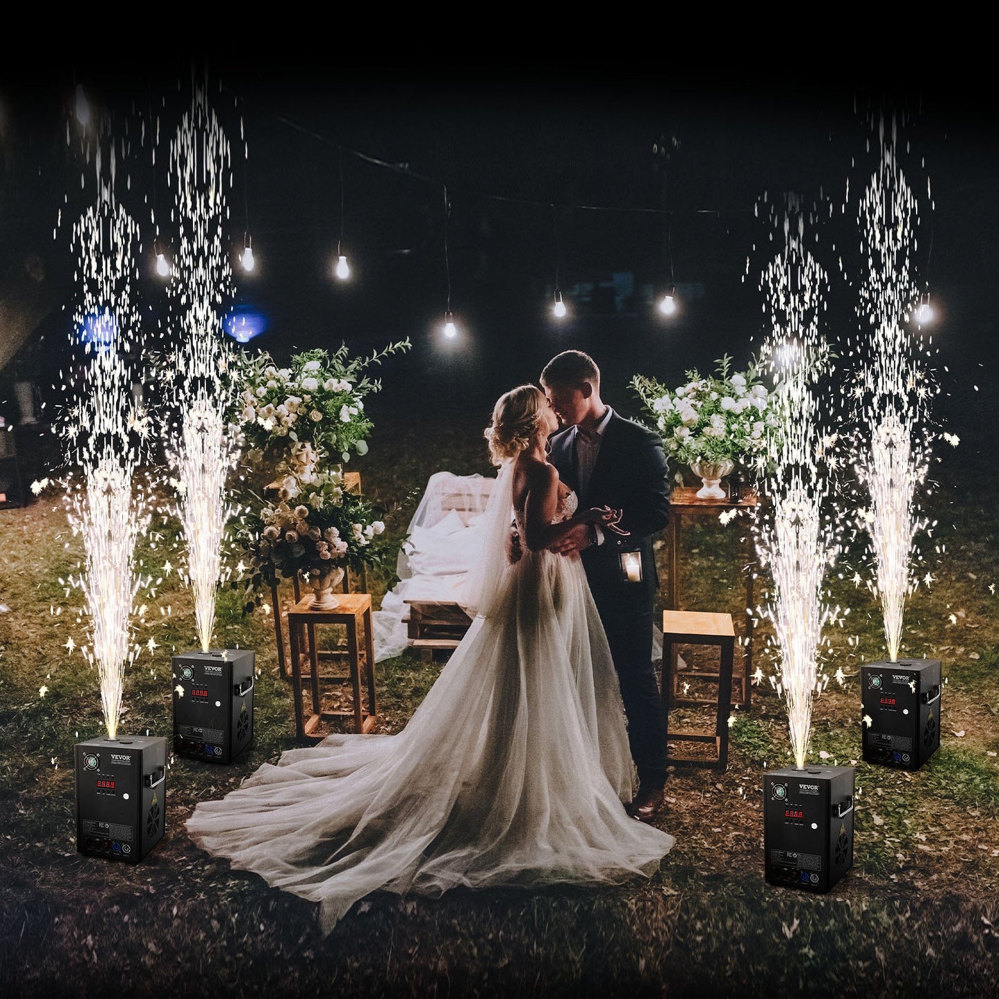 Cold Spark Machine, 4 Pack 700W Output Fireworks Controllers, 6.6-16.4ft Adjustable Height, with Advanced DMX System,LED Screen,Portable Handle, Aluminum Alloy for Stage DJ Wedding Event,Party