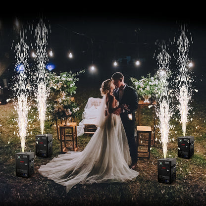 Cold Spark Machine, 4 Pack 700W Output Fireworks Controllers, 6.6-16.4ft Adjustable Height, with Advanced DMX System,LED Screen,Portable Handle, Aluminum Alloy for Stage DJ Wedding Event,Party