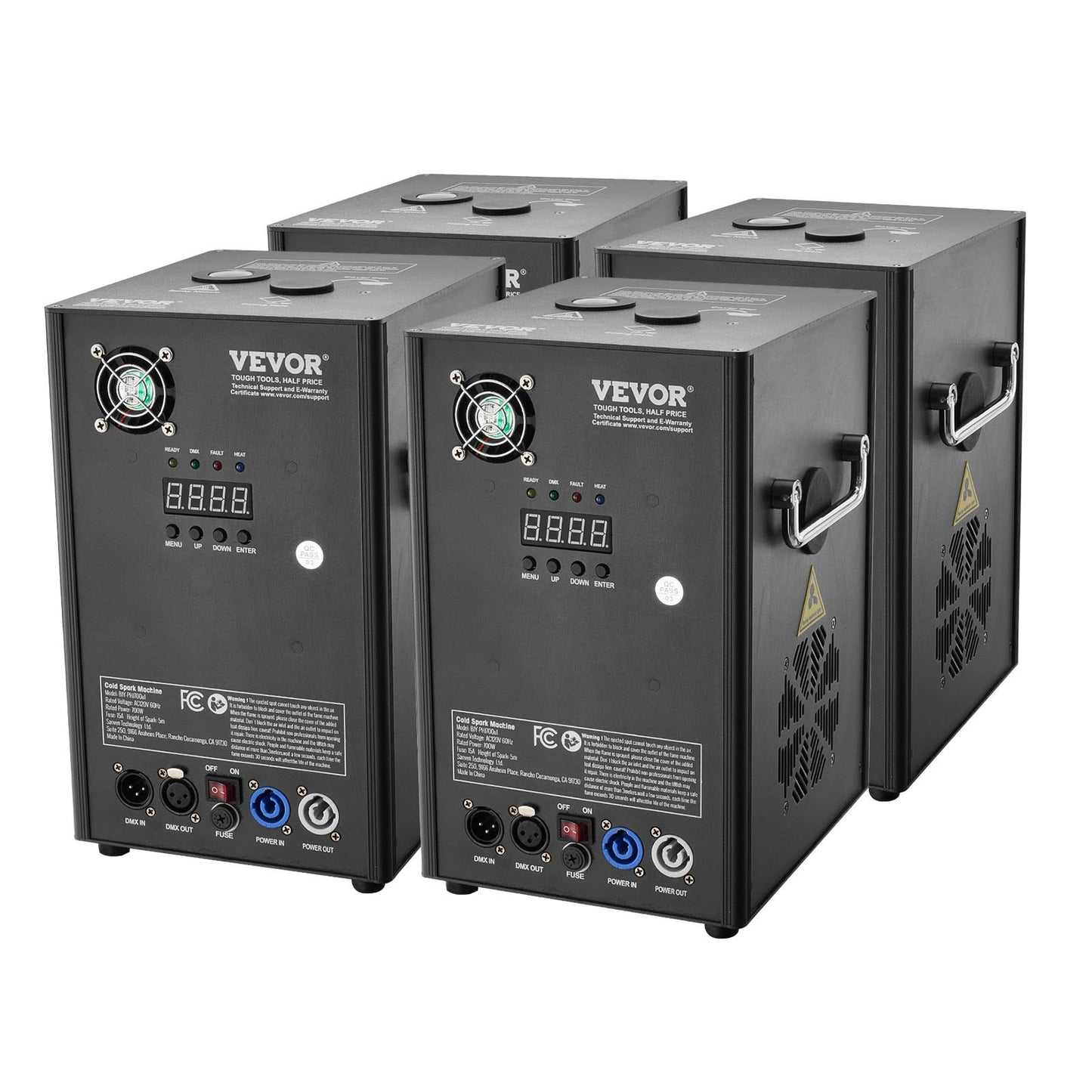 Cold Spark Machine, 4 Pack 700W Output Fireworks Controllers, 6.6-16.4ft Adjustable Height, with Advanced DMX System,LED Screen,Portable Handle, Aluminum Alloy for Stage DJ Wedding Event,Party