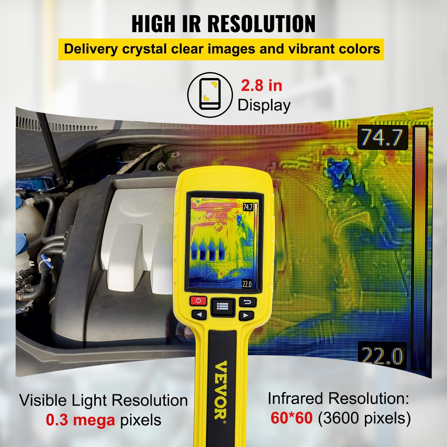 Thermal Imaging Camera, 60x60 (3600 Pixels) IR Resolution Infrared Camera with 7.1 cm Color Display Screen, Built-in SD Card and Li-ion Battery, for HVAC, Electrical system Automatic Detect