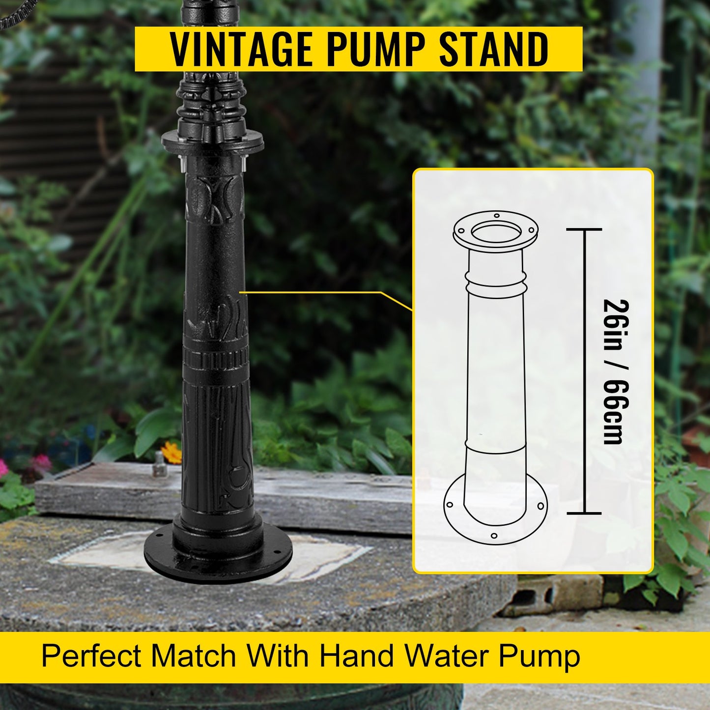 Antique Hand Water Pump Stand Pitcher Pump Stand Cast Iron Well Pump Stand with Pre-set 13 mm(0.5") Holes for Easy Installation Old Fashion Pitcher Hand Pump Stand for Home Yard Pond Garden Outdoors Bl