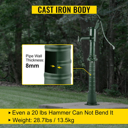 Antique Hand Water Pump Stand Pitcher Pump Stand Cast Iron Well Pump Stand with Pre-set 13 mm(0.5") Holes for Easy Installation Old Fashion Pitcher Hand Pump Stand for Home Yard Pond Garden Outdoors Gr