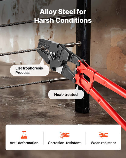 24 Inch Hand Swager Crimper 5 Cavity 1/16 to 3/16inch Swaging Tool for Copper Aluminum Oval Sleeves and Stop Sleeves Wire Rope Crimping Tool Propress Swage Tool Long Handle Labor Save