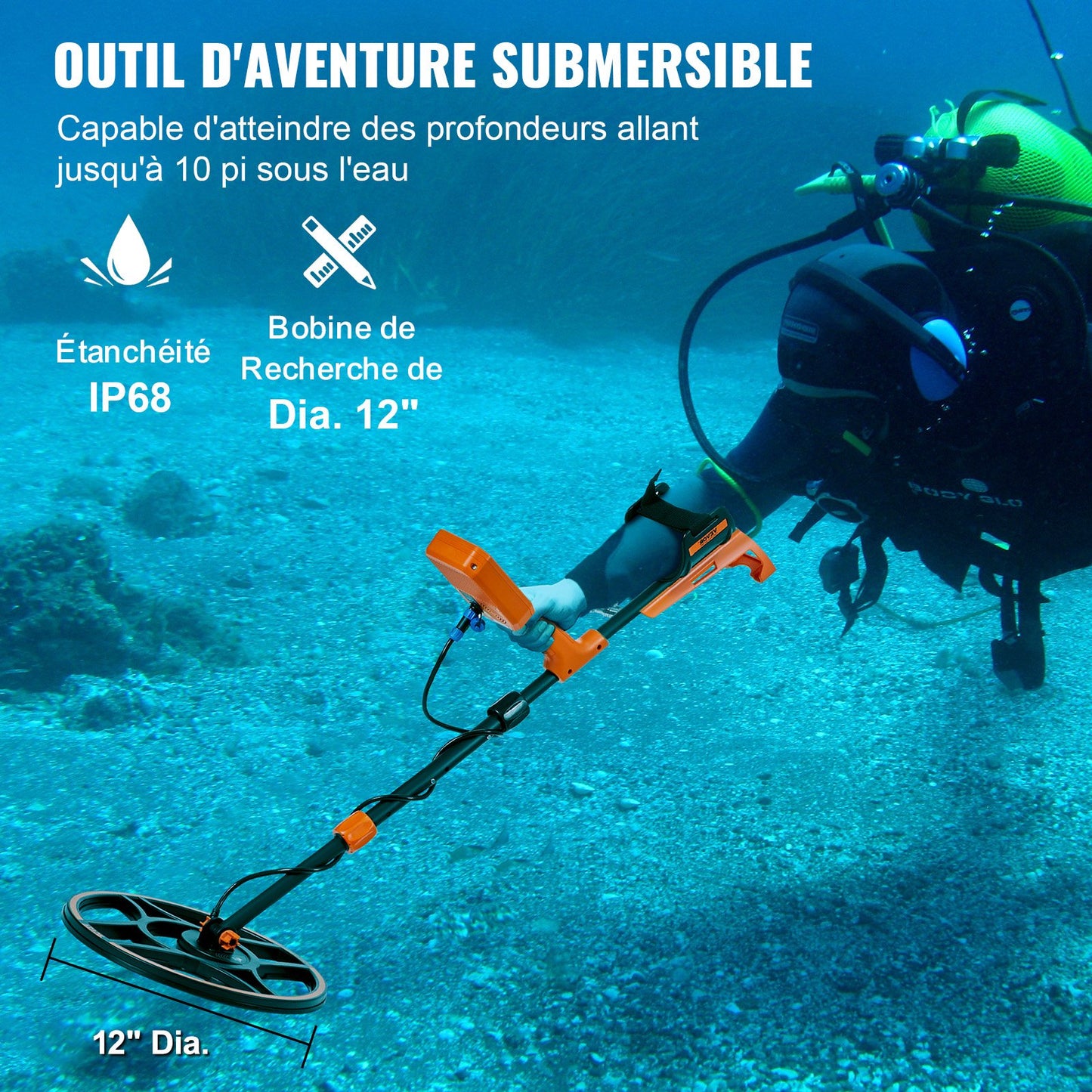 Waterproof Metal Detector, 30.5 cm Coil, Professional Rechargeable Gold Detector, 99-127 cm Adjustable with LCD 7 Modes Advanced DSP Chip Bluetooth Headset, IP68 for Detecting Gold Treasure Hunting