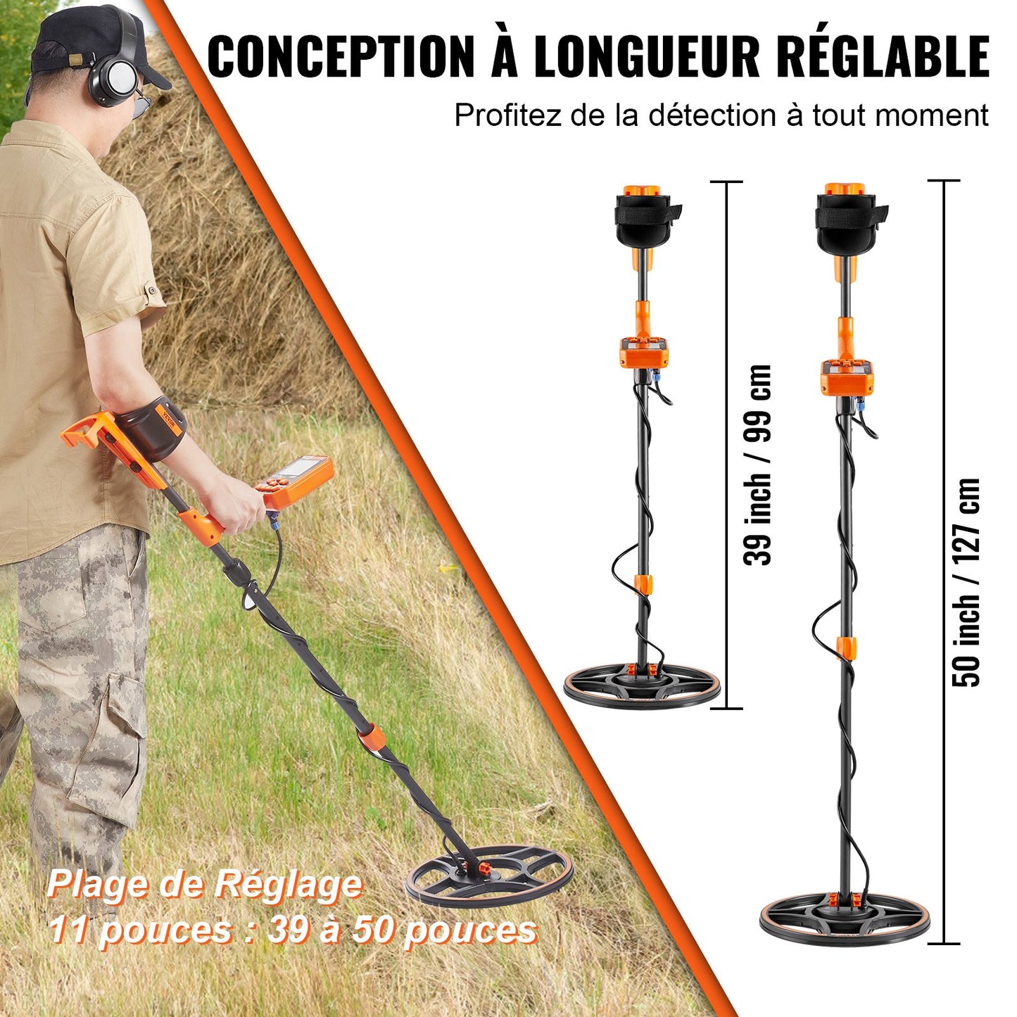 Waterproof Metal Detector, 30.5 cm Coil, Professional Rechargeable Gold Detector, 99-127 cm Adjustable with LCD 7 Modes Advanced DSP Chip Bluetooth Headset, IP68 for Detecting Gold Treasure Hunting