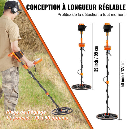 Waterproof Metal Detector, 30.5 cm Coil, Professional Rechargeable Gold Detector, 99-127 cm Adjustable with LCD 7 Modes Advanced DSP Chip Bluetooth Headset, IP68 for Detecting Gold Treasure Hunting