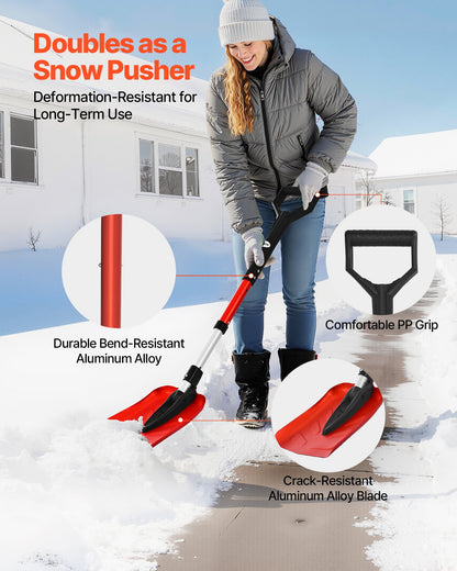 Snow Shovel for Driveway, 22cm Foldable Snow Shovel with D-shaped Handle, , 36-40 in Adjustable, Lightweight Aluminum Alloy Snows Removal Tool, Reduce Back Strains for Garden Car Camping
