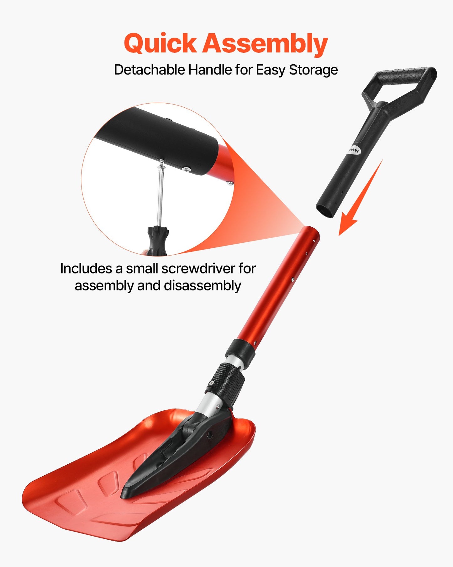 Snow Shovel for Driveway, 22cm Foldable Snow Shovel with D-shaped Handle, , 36-40 in Adjustable, Lightweight Aluminum Alloy Snows Removal Tool, Reduce Back Strains for Garden Car Camping
