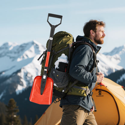 Snow Shovel for Driveway, 22cm Foldable Snow Shovel with D-shaped Handle, , 36-40 in Adjustable, Lightweight Aluminum Alloy Snows Removal Tool, Reduce Back Strains for Garden Car Camping