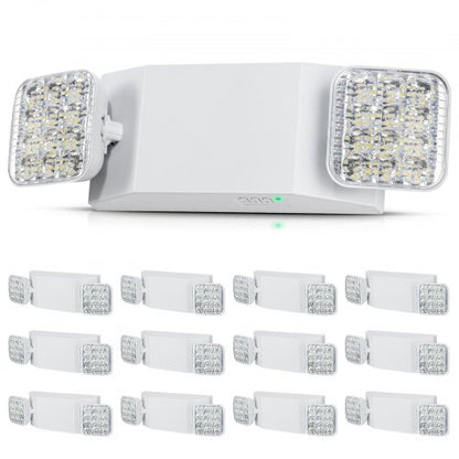 12-pack kommersiella nödbelysningar, 3W, vita LED-nödutgångsbelysningar med 180 minuters backupbatteri, justerbart fyrkantigt huvud med 2 LED-lampor, tak- eller väggmontering för strömavbrott i företag