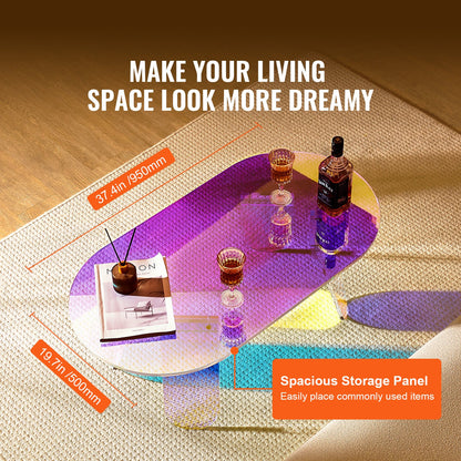 Soffbord i akryl, skimrande sidobord i akryl, 33 cm högt, färgglatt sidobord i akryl, för kaffe, dryck, mat och snacks, för vardagsrum, innergård och terrass