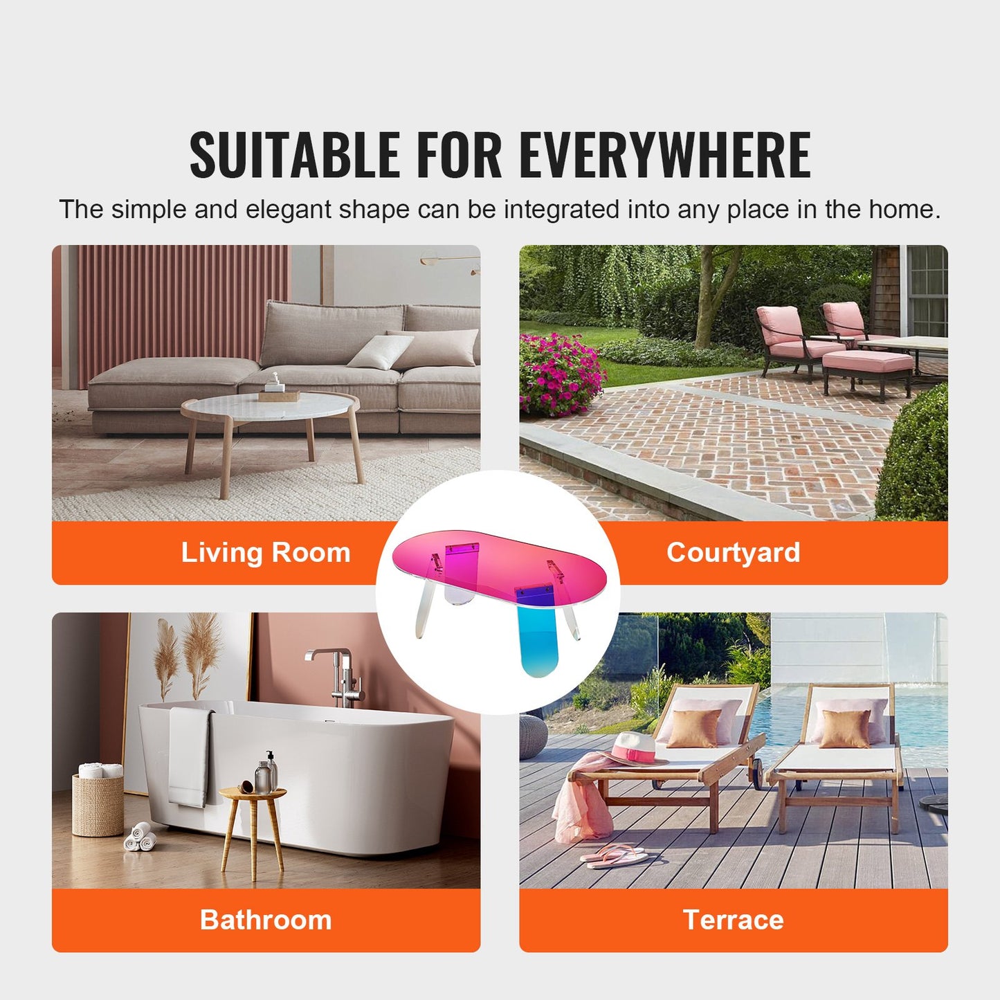 Soffbord i akryl, skimrande sidobord i akryl, 33 cm högt, färgglatt sidobord i akryl, för kaffe, dryck, mat och snacks, för vardagsrum, innergård och terrass