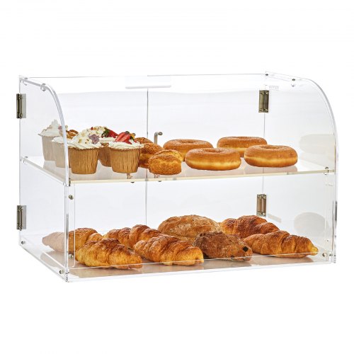 Pastry Display Case, 2-Tier Commercial Countertop Bakery Display Case, Acrylic Display Box with Rear Door Access & Removable Shelves, Keep Fresh for Donut Bagels Cake Cookie, 56 x 36 x 36 cm
