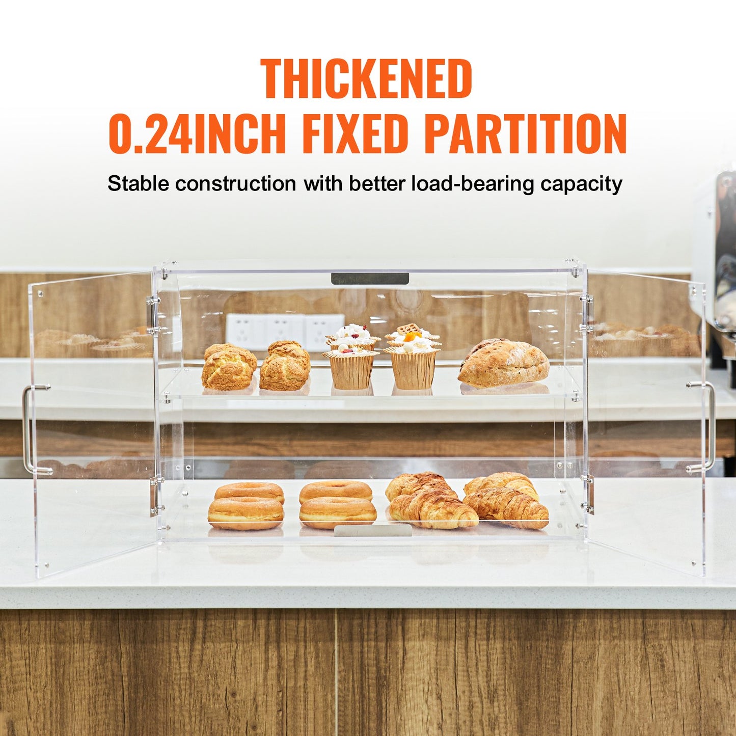 Pastry Display Case, 2-Tier Commercial Countertop Bakery Display Case, Acrylic Display Box with Rear Door Access & Removable Shelves, Keep Fresh for Donut Bagels Cake Cookie, 56 x 36 x 36 cm