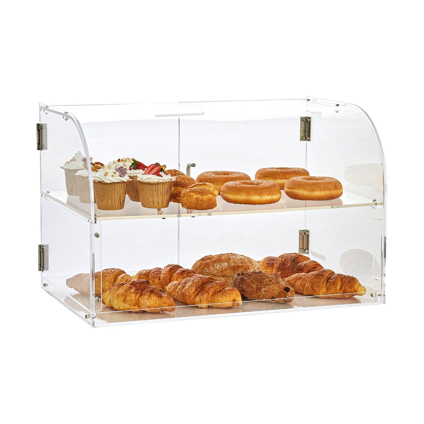 Pastry Display Case, 2-Tier Commercial Countertop Bakery Display Case, Acrylic Display Box with Rear Door Access & Removable Shelves, Keep Fresh for Donut Bagels Cake Cookie, 56 x 36 x 36 cm