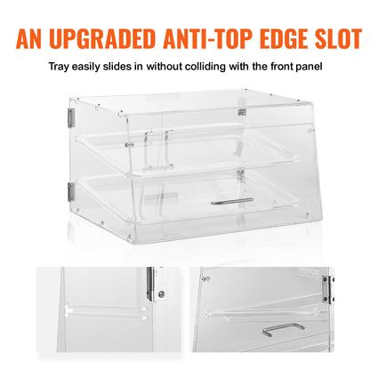 Pastry Display Case, 2-Tier Commercial Countertop Bakery Display Case, Acrylic Display Box with Rear Door Access & Removable Shelves, Keep Fresh for Donut Bagels Cake Cookie, 52.6 x 33.5 x 30.2 cm