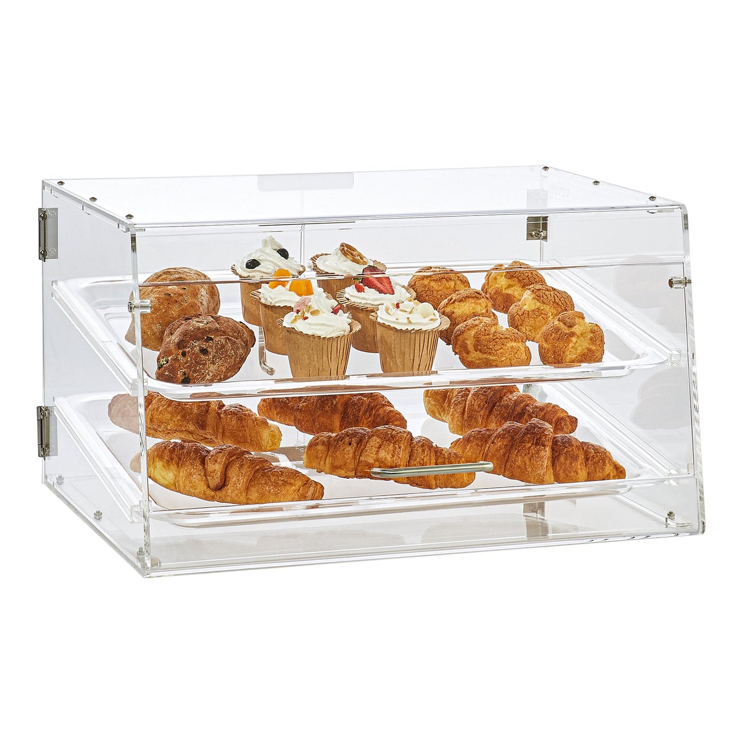 Pastry Display Case, 2-Tier Commercial Countertop Bakery Display Case, Acrylic Display Box with Rear Door Access & Removable Shelves, Keep Fresh for Donut Bagels Cake Cookie, 52.6 x 33.5 x 30.2 cm