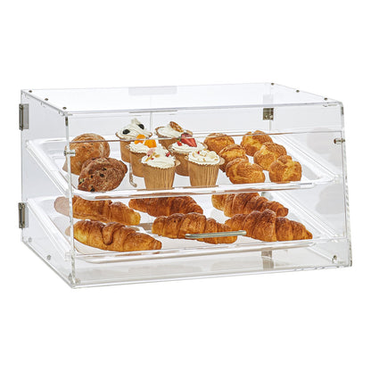Pastry Display Case, 2-Tier Commercial Countertop Bakery Display Case, Acrylic Display Box with Rear Door Access & Removable Shelves, Keep Fresh for Donut Bagels Cake Cookie, 52.6 x 33.5 x 30.2 cm