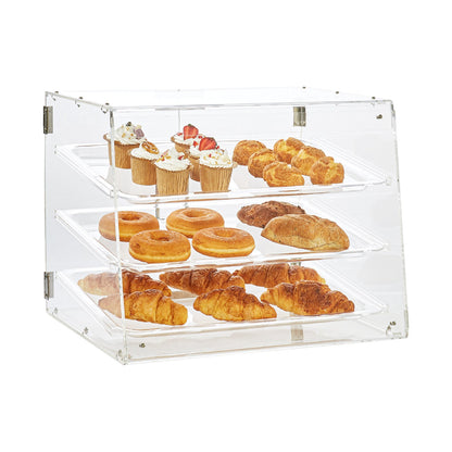 Pastry Display Case, 3-Tier Commercial Countertop Bakery Display Case, Acrylic Display Box with Rear Door Access & Removable Shelves, Keep Fresh for Donut Bagels Cake Cookie, 52.6 x 36.1 x 41.4 cm