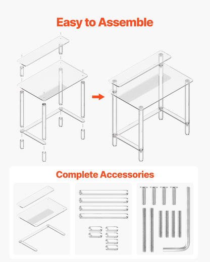 Acrylic Table, 2 Tiers Clear Office Desk with Monitor Stand, Acrylic Study Computer Desk, Modern Side End Table Nightstand for Bedroom, Office, Study, Cloakroom, 50 x 80 x 88 cm (Clear)