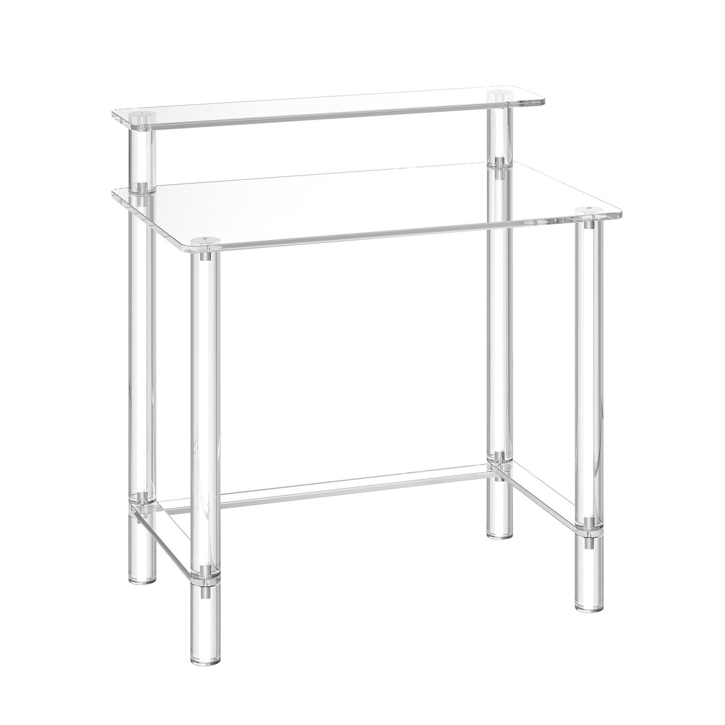Acrylic Table, 2 Tiers Clear Office Desk with Monitor Stand, Acrylic Study Computer Desk, Modern Side End Table Nightstand for Bedroom, Office, Study, Cloakroom, 50 x 80 x 88 cm (Clear)