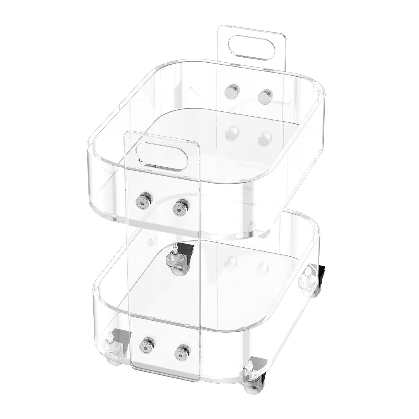 Acrylic Table with Wheels, 2 Tiers Mobile Cart Table, Modern Rolling Acrylic Storage Desk, Clear Nightstand Side End Desk, for Living Room, Bedroom, Bar, Office, 30.5 x 41.6 x 48 cm (Clear)