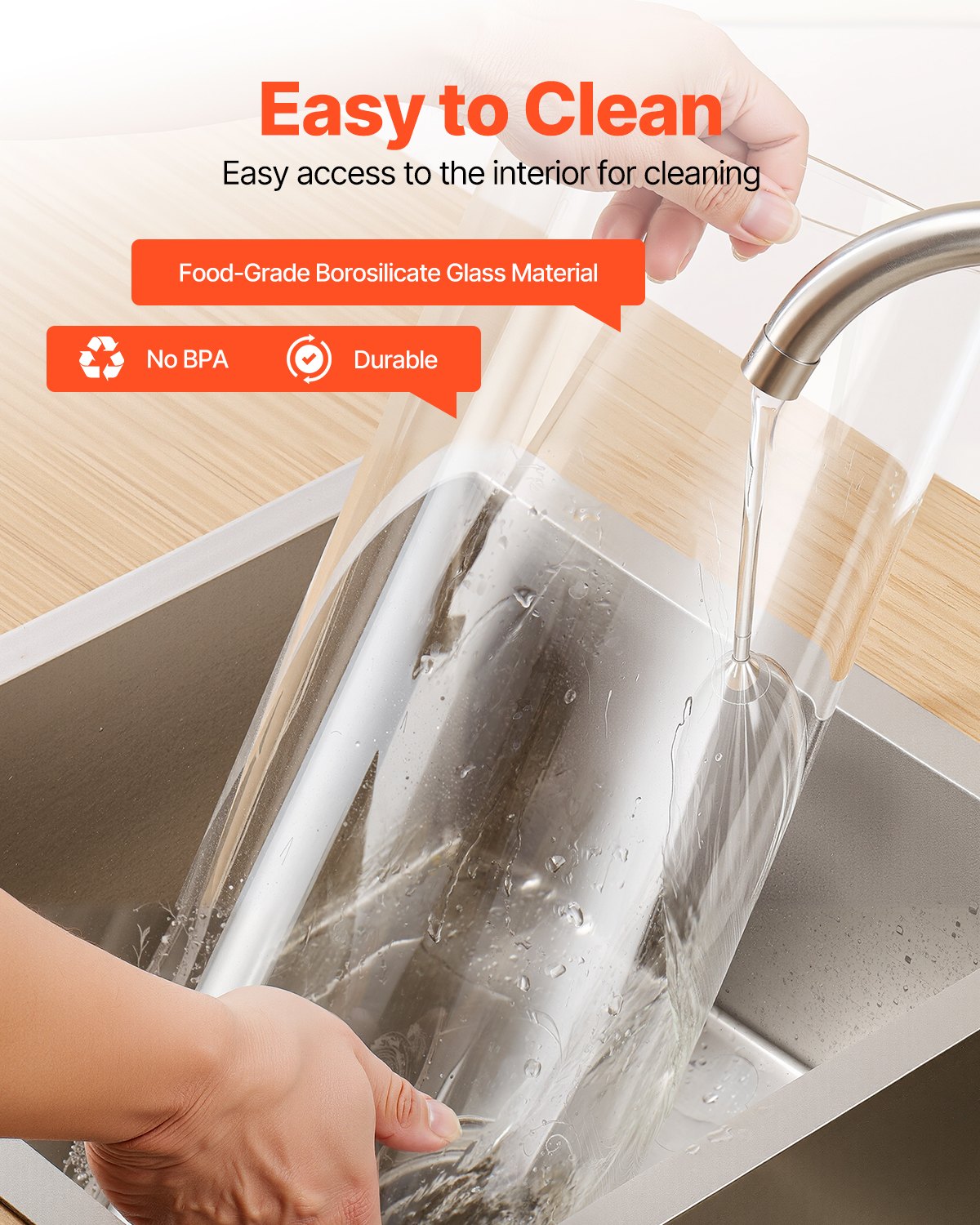 Beverage Dispenser, 13L Drink Dispensers for Parties, Glass Juice Dispenser with Wood Stand, Stainless Steel Spigot, Iced Tea Lemonade Juice Water Dispensers for Parties