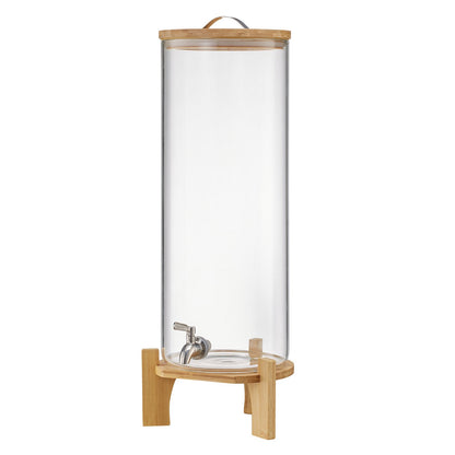 Beverage Dispenser, 13L Drink Dispensers for Parties, Glass Juice Dispenser with Wood Stand, Stainless Steel Spigot, Iced Tea Lemonade Juice Water Dispensers for Parties